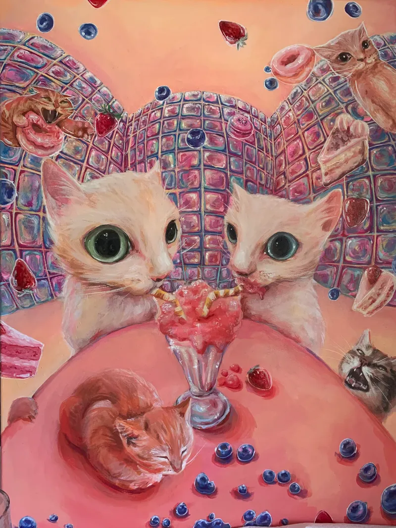 Cats Sharing a Smoothie